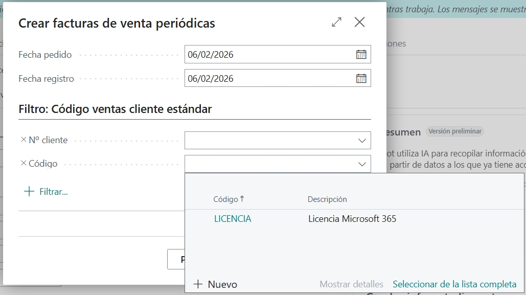 creación masiva ventas periódicas